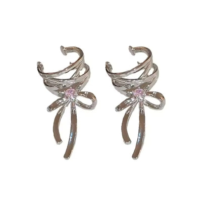 Kpop Style Bowknot Ear Clips – Elegant Korean Ribbon Earrings for Women, Trendy Fashion Accessories