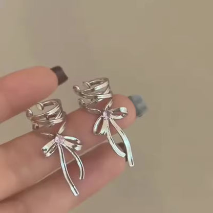 Kpop Style Bowknot Ear Clips – Elegant Korean Ribbon Earrings for Women, Trendy Fashion Accessories